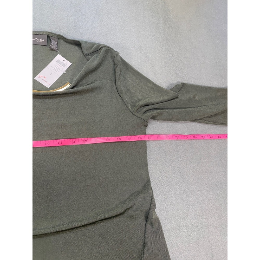 Chicos Travelers Green Liquid‎ Slinky Knit 3/4 Sleeve Blouse Size Medium 1 NWT - Picture 5 of 8